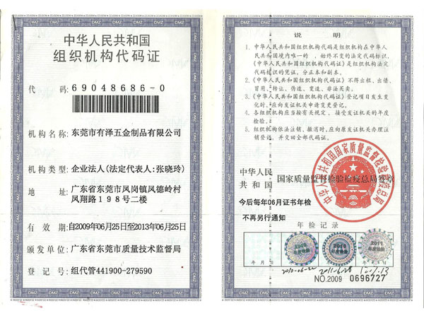 Organization code certificate